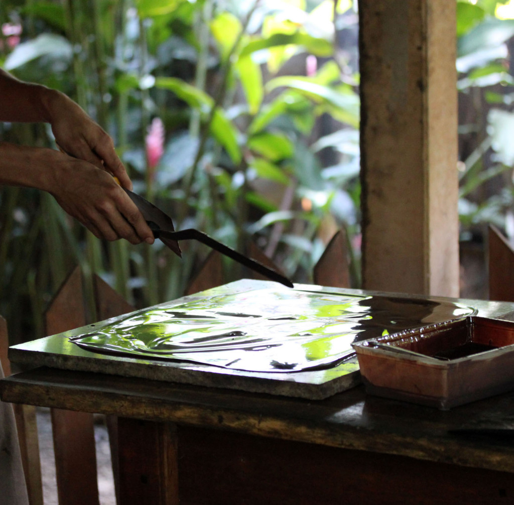 Jorge tempering chocolate on marble