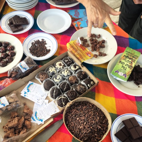 Chocolate tasting with products made by attendees of the festival