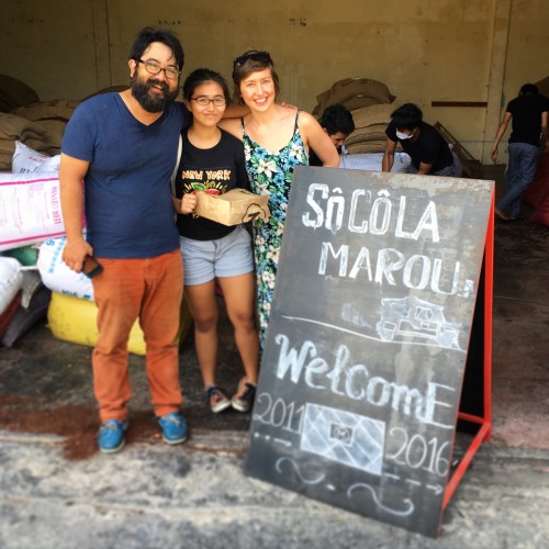 Sam, Pyrenne (Sam's daughter) and myself at the Marou Factory